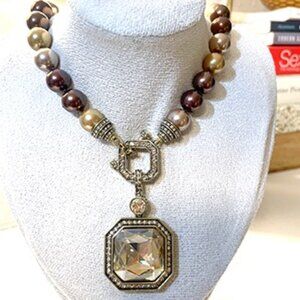 Petite Flourish Simulated Pearl Beaded Square Drop Necklace